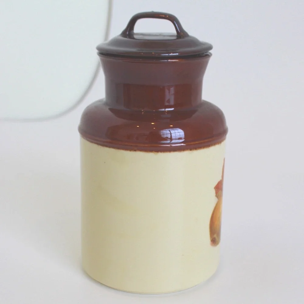McCoy 253 Harvest Fruit Ceramic Canister with Lid Brown Cream Vintage USA